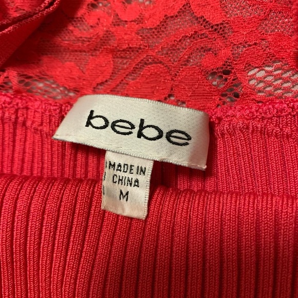 y2k mcbling trashy hot pink bebe floral lace ribbed cami top!! - Picture 5 of 6